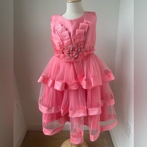 KIDS | Coral Pink Forma| Dress w/ Floral Embellishments | Size 9-10 (Euro 140)